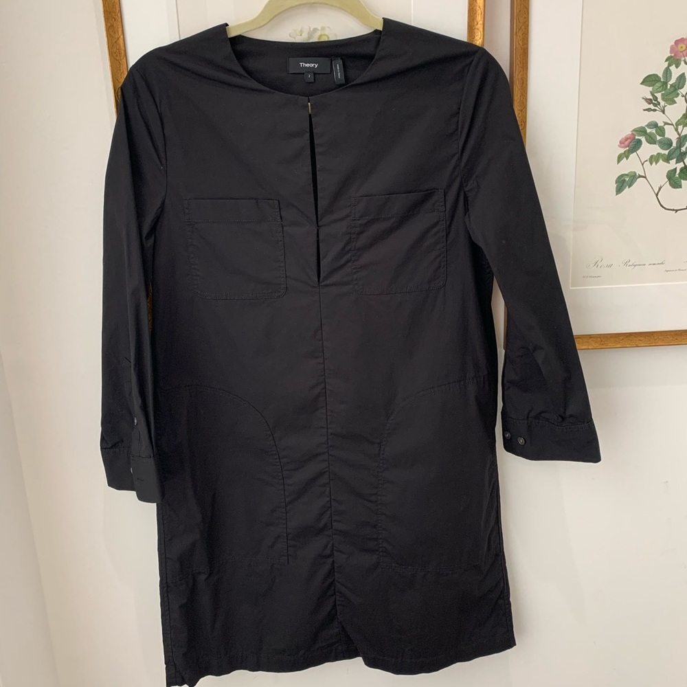 Theory Black Cotton Shift Dress